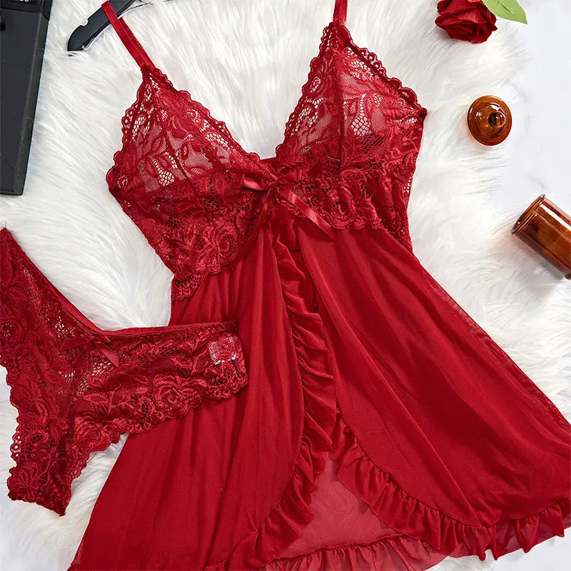 Mia Suspender Lace Thong Set