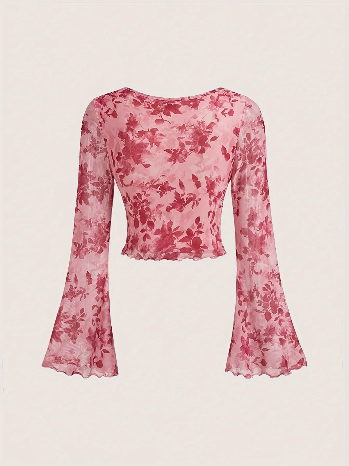 Floral Printed Sweet V-Neck Mesh Top