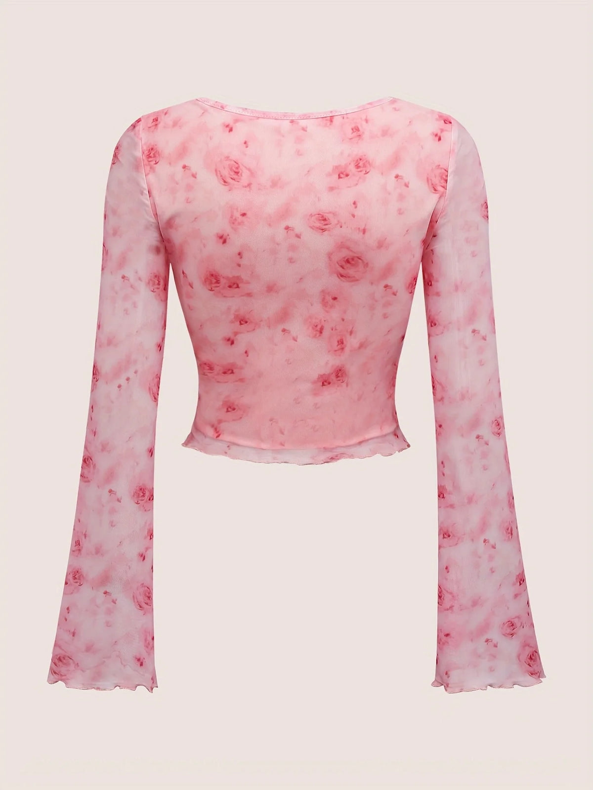 Floral Printed Sweet V-Neck Mesh Top