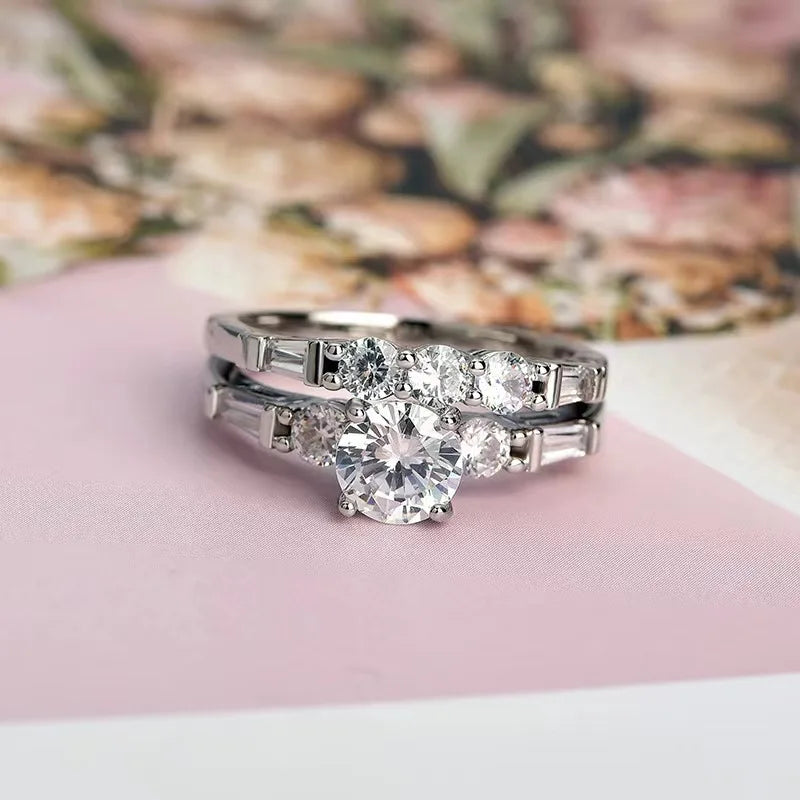 2Pcs Cubic Zirconia Engagement Ring Set
