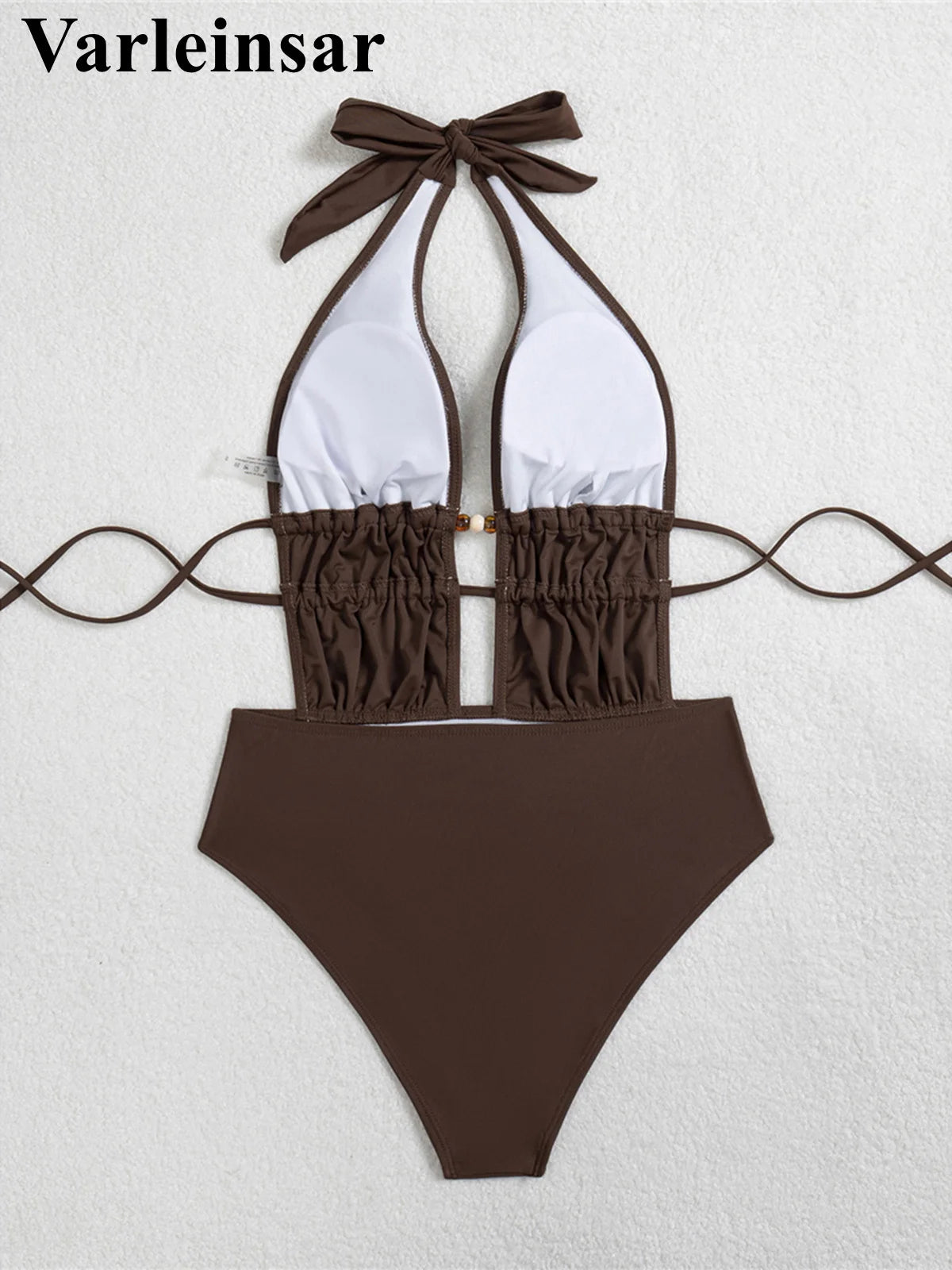 Deep V Neck Halter Wrinkled Women Swimwear