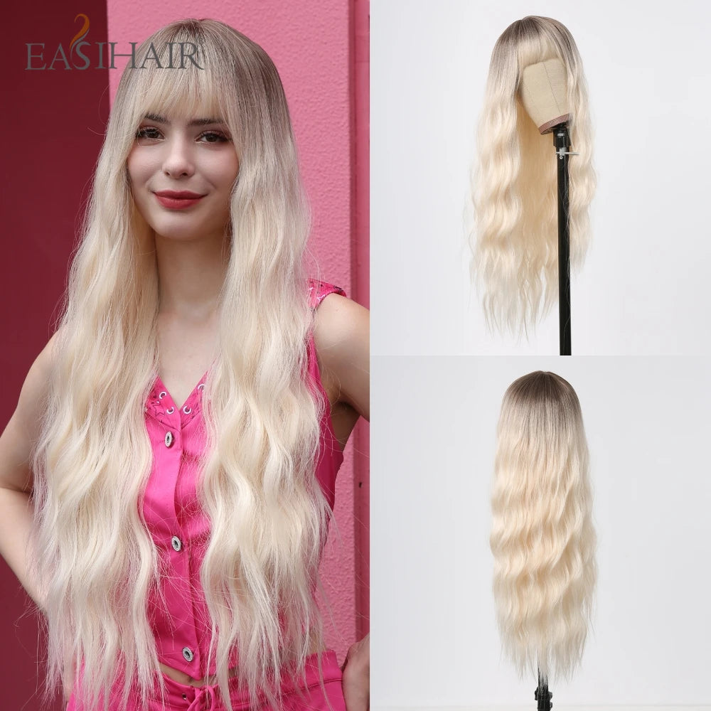 Long Blonde Ombre Brown Synthetic Wigs