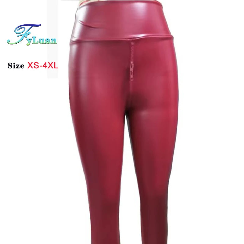 Double Zipper Leather Leggings