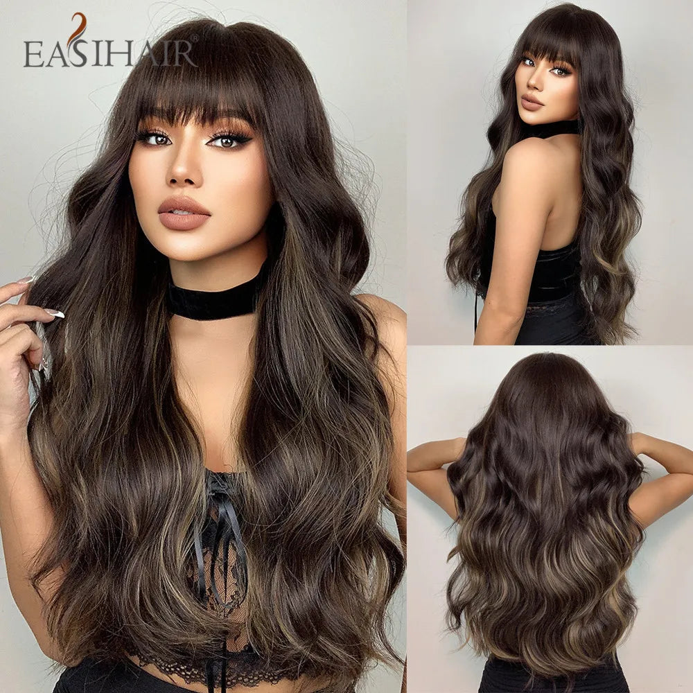 Long Blonde Ombre Brown Synthetic Wigs