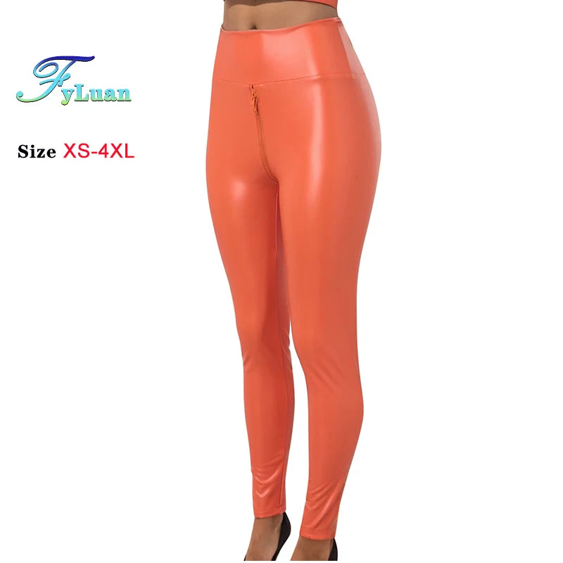 Double Zipper Leather Leggings