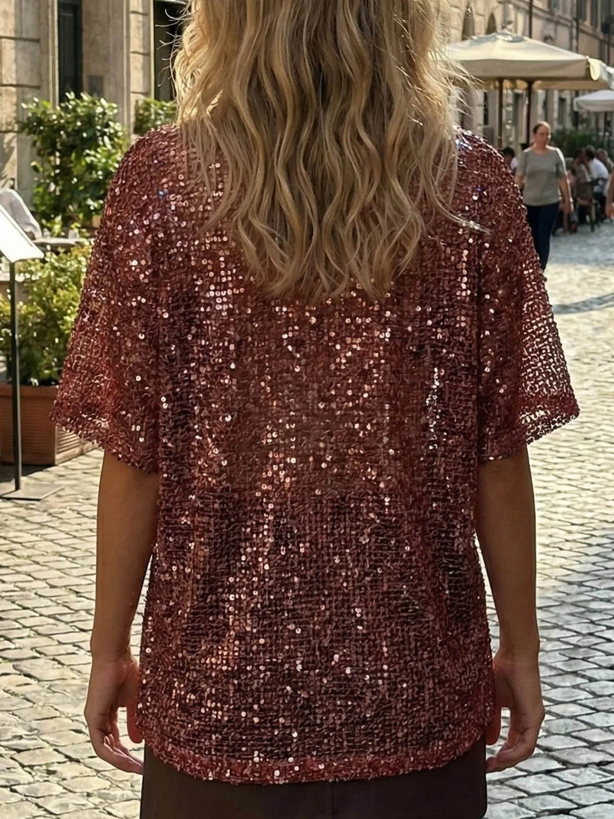 Women's Glitter Sequin Mesh Top