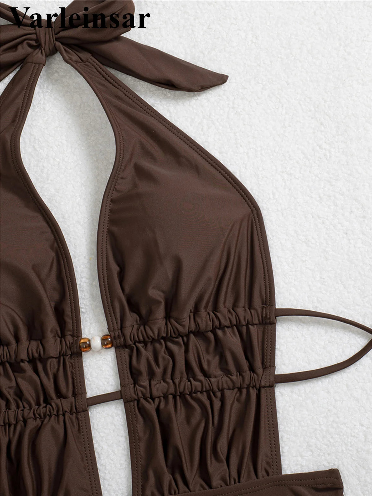 Deep V Neck Halter Wrinkled Women Swimwear