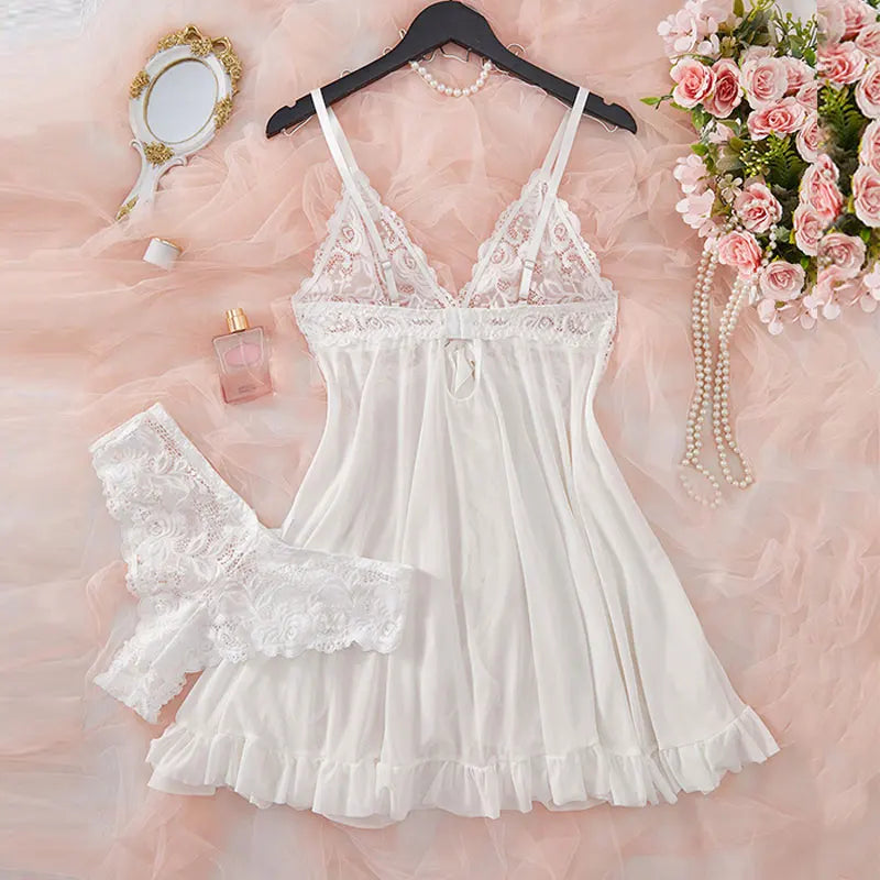 Mia Suspender Lace Thong Set