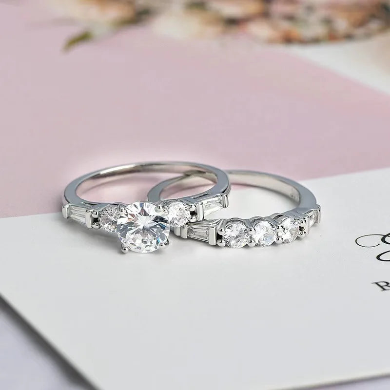 2Pcs Cubic Zirconia Engagement Ring Set
