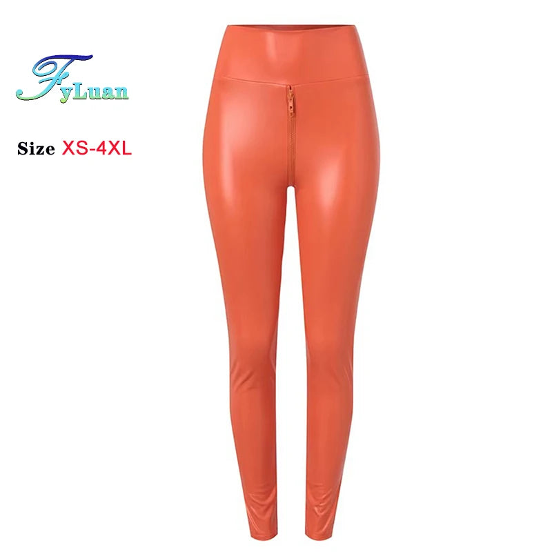 Double Zipper Leather Leggings